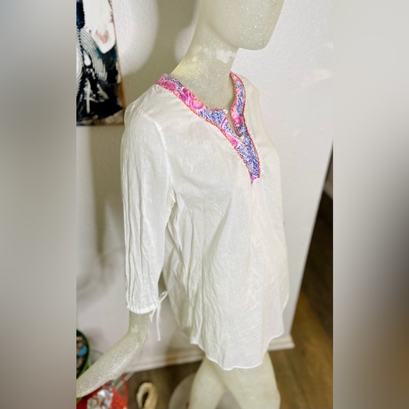 Staci Woo Souvenir Edition White/Pink/Purple Long Sleeve Tunic. Size 2 - Picture 7 of 16